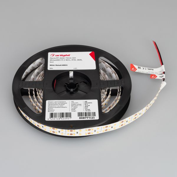 Светодиодная лента Arlight RT-A240-15mm 24V White6000 (19.2 W/m, IP20, 2835, 5m) 008771(2)