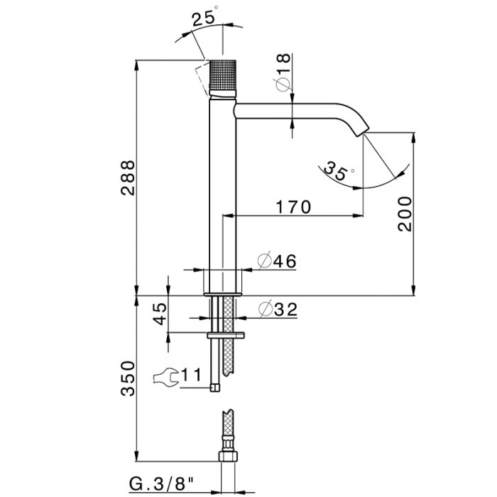 Cisal X32 Смеситель для раковины, высокий, 1 отв., цвет: Inox spazzolato