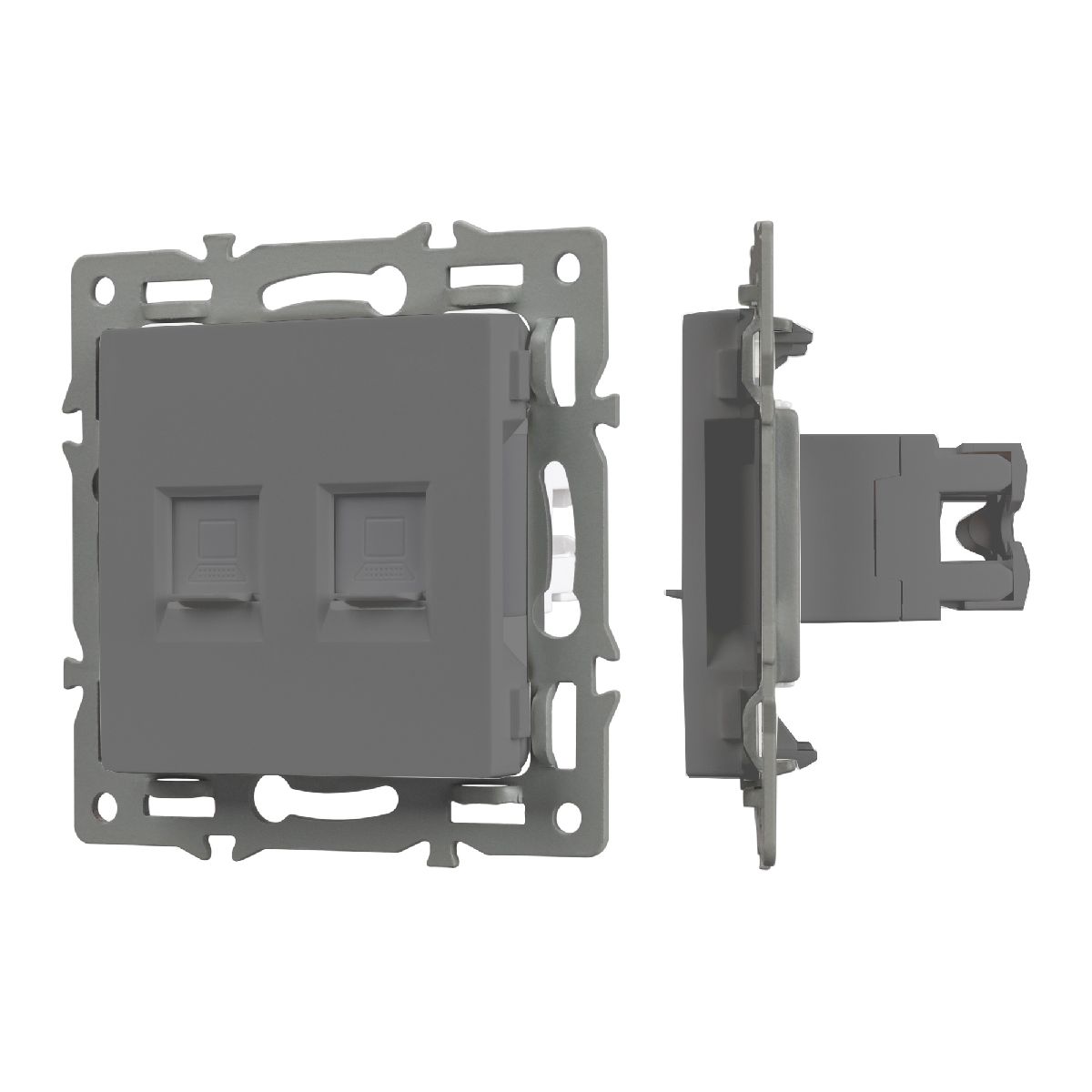 Механизм компьютерной розетки двойной Arlight SCT-MPC2-PL-GR (RJ-45, CAT6) 045338