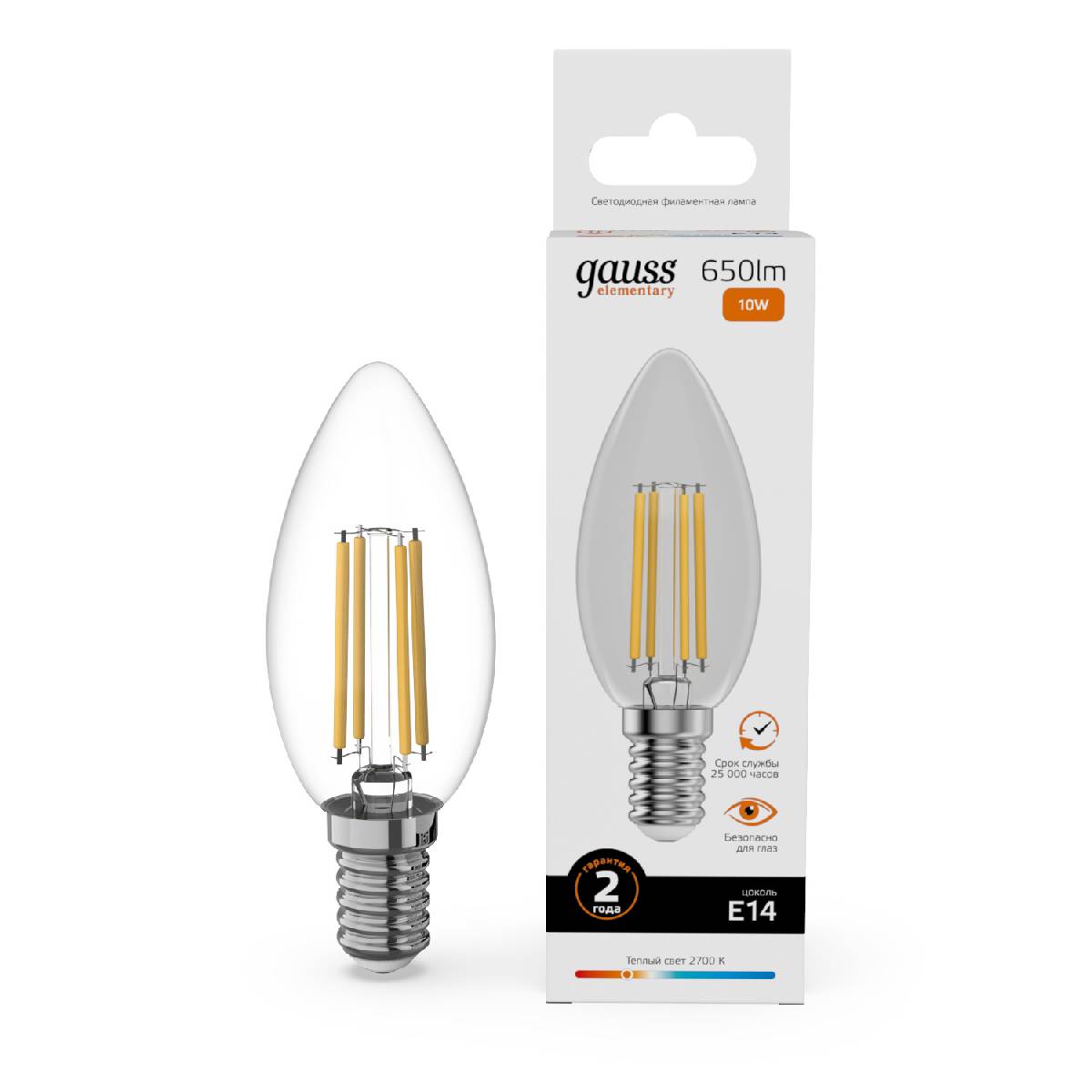 Лампа светодиодная Gauss Filament Elementary E14 10W 2700K 32110