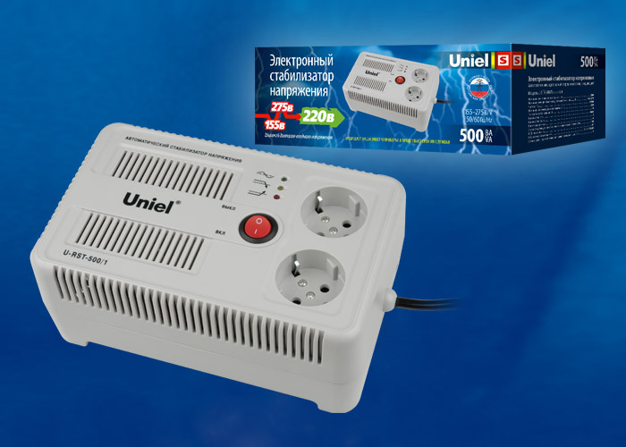 Стабилизатор напряжения (UL-00003602) Uniel 500ВА U-RST-500/1