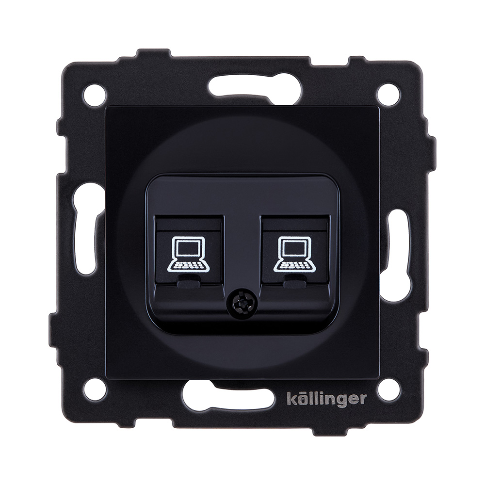 Розетка двойная Ethernet RJ45 Cat.5, черный Kollinger REA-015BK для Aspekt, Eleganz, Reflex
