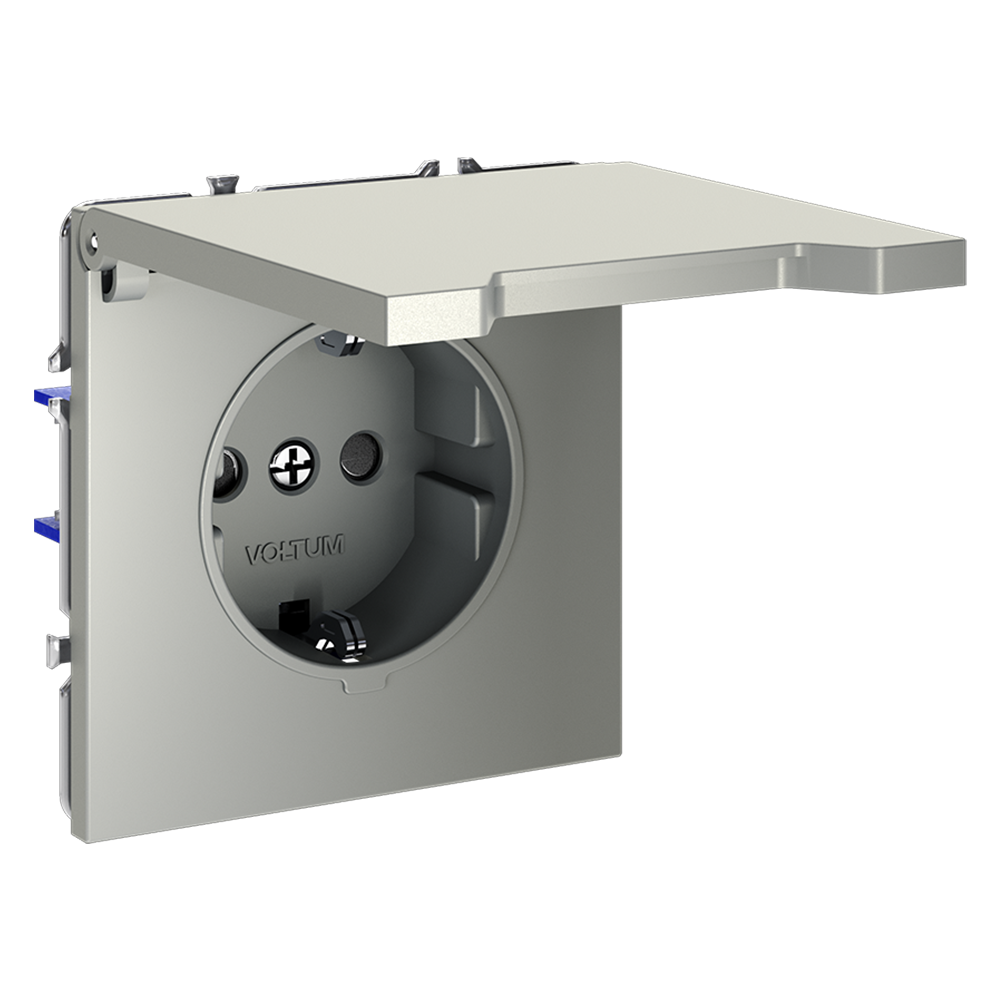 Розетка с защитными шторками и крышкой Voltum S70 VLS040305 (сталь)