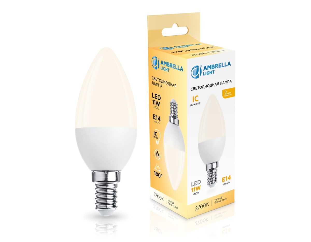 Светодиодная лампа Ambrella Light Bulbing E14 11W 2700K свеча 371113