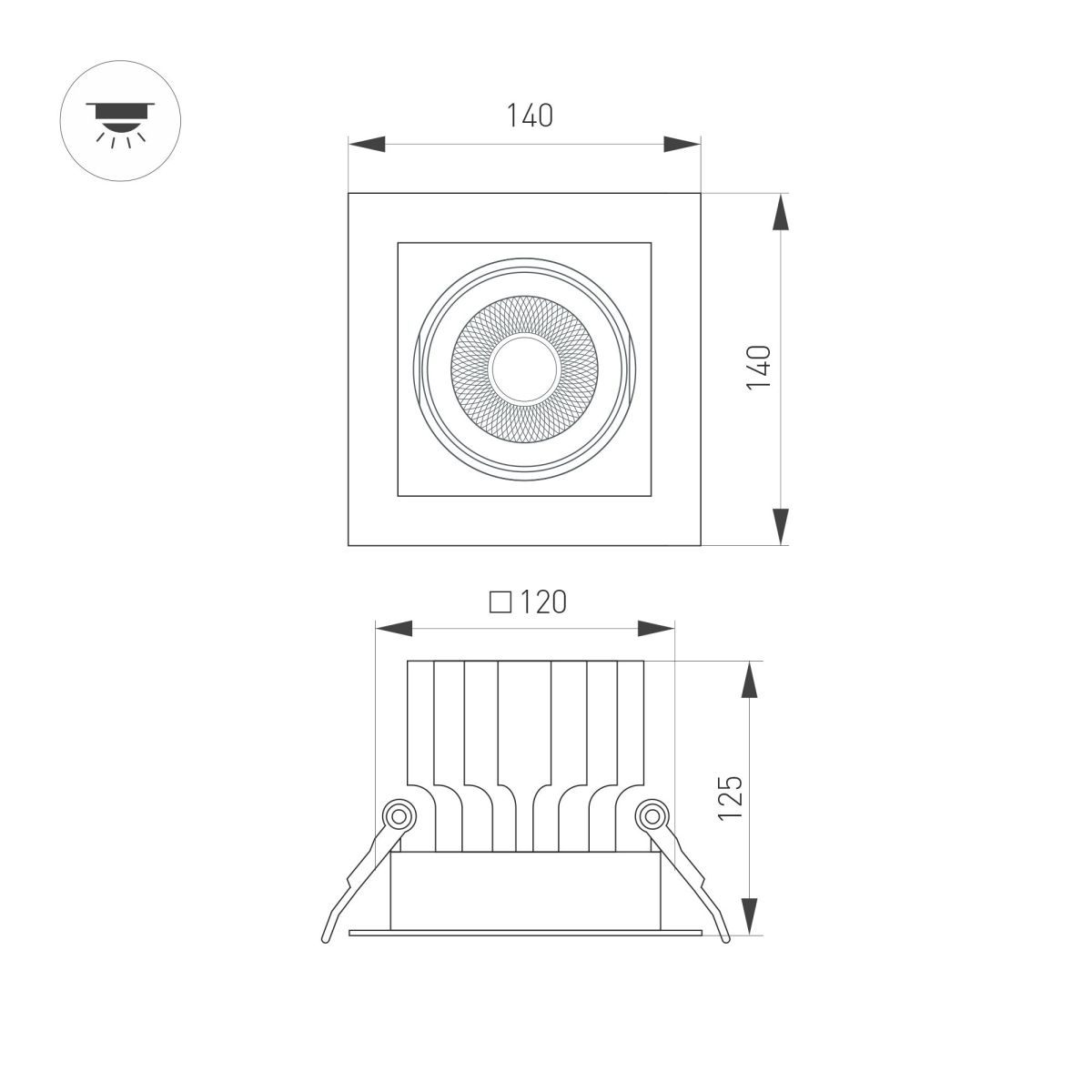 Встраиваемый карданный светильник Arlight MS-VORTEX-BUILT-S140x140-30W Warm3000 (WH-WH, 30 deg, 230V) (IP20 Металл) 057922