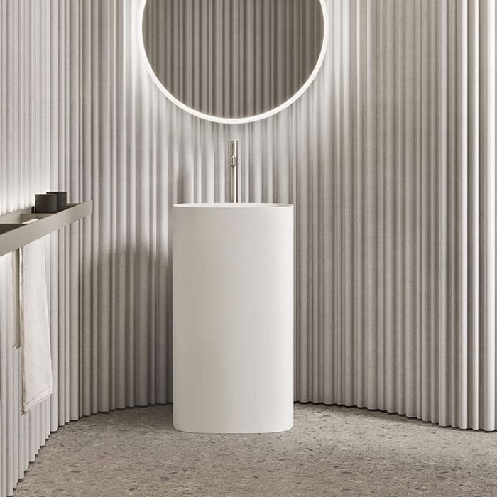 NOORTH milldue edition TUBE Раковина 48х38xh87 напольная из Ceramilux, слив в стену, без отв., без перелива, цвет: белый матовый