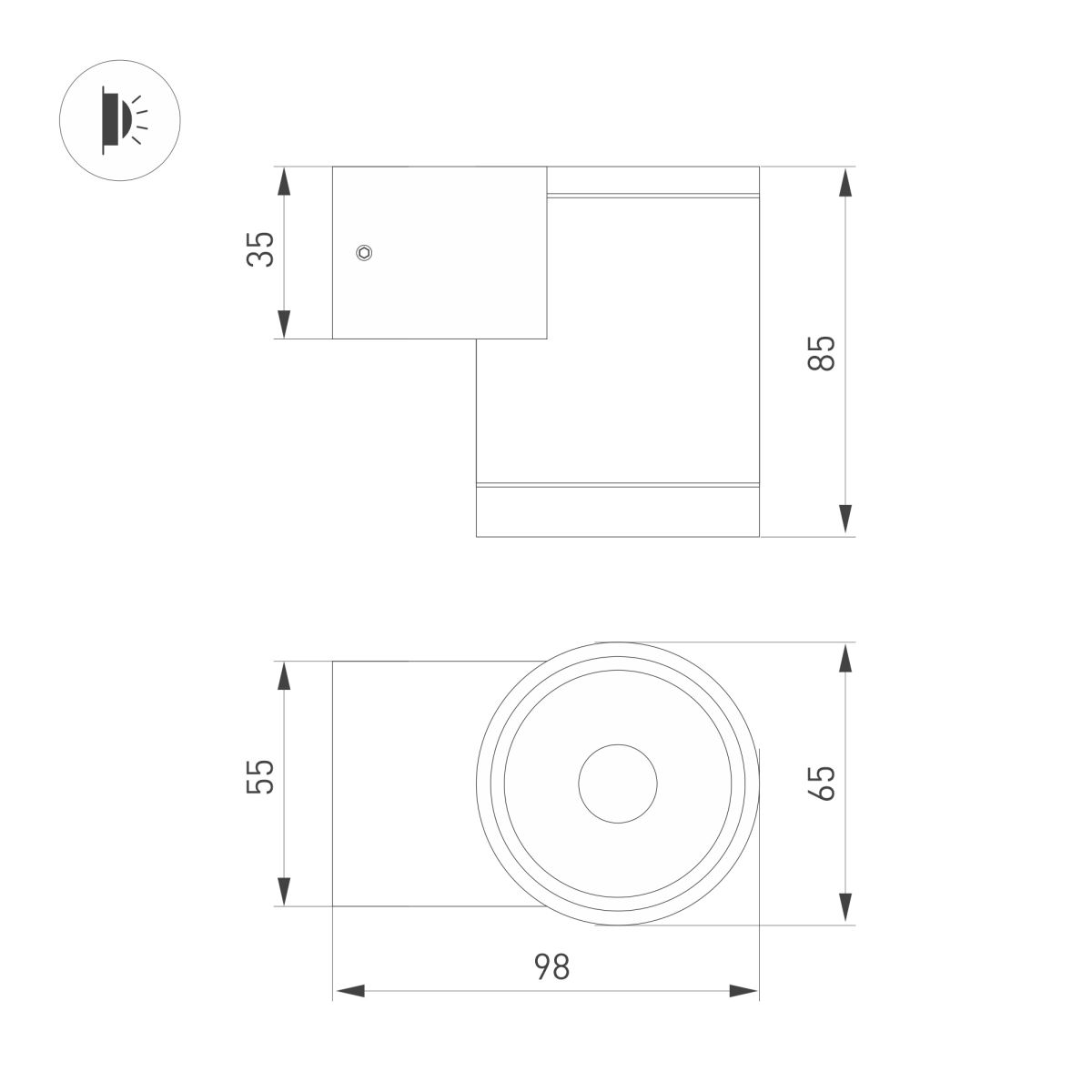 Уличный настенный светильник Arlight LGD-RAY-WALL-R65-9W Day4000 (GR, 23 deg, 230V) (IP65 Металл) 044852(1)
