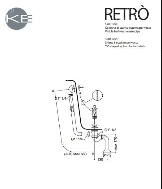 Kerasan Retro Ванна new отдельностоящая, 170х77см, глубина ванны 44,5см, цвет: белый, ножки золото