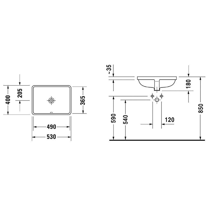 Duravit ME by Starck Раковина для встраивания 49х36см., без отв., цвет: белый