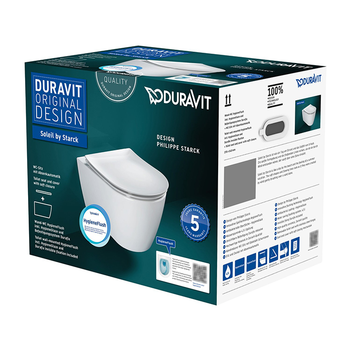 Duravit Soleil by Starck Унитаз подвесной 259109, 540х370 мм, безободковый, смыв HygieneFlush (Tornado), с сиденьем 002649, цвет: белый