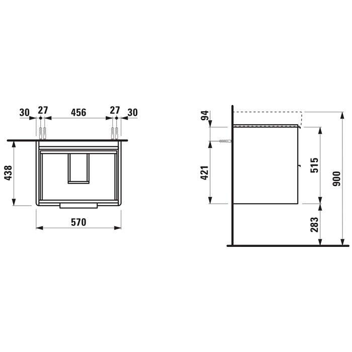 Laufen Base Тумба подвесная 57х44х53см, с раковиной, с 2 выдвиж. ящиками, с механизмом мягкого закрывания, цвет: белый матовый