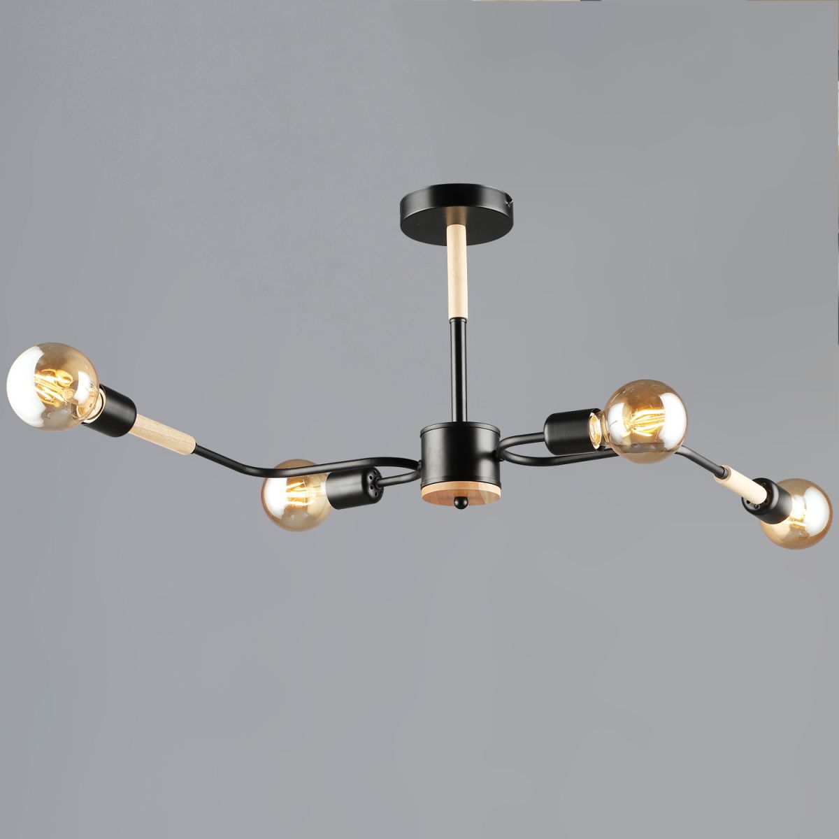 Люстра на штанге Reluce 10070-0.3-04 BK+WOOD