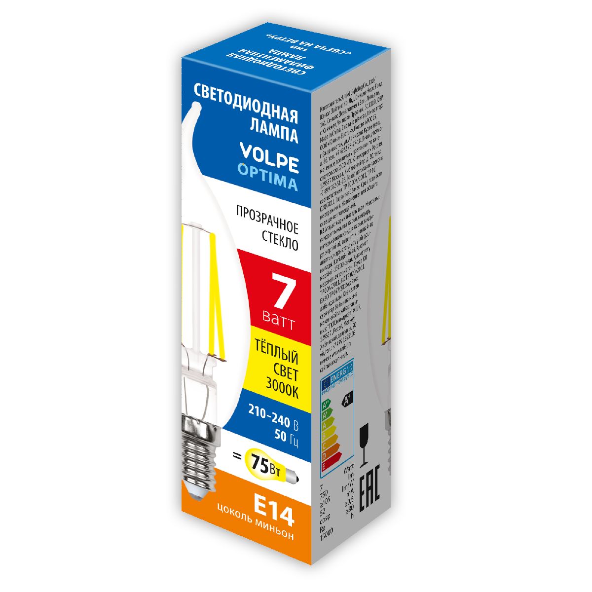 Лампа светодиодная Volpe Optima LED-CW35-7W/3000K/E14/CL/SLF UL-00008340