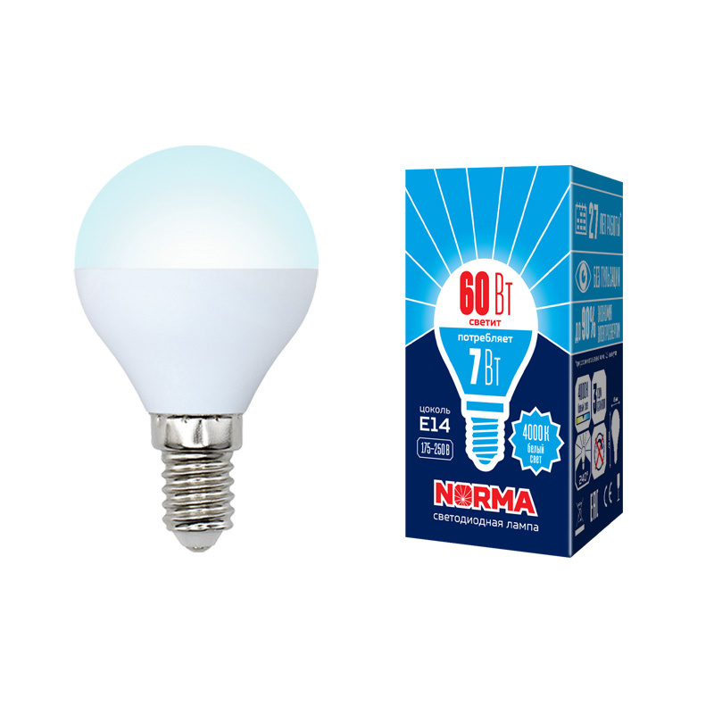Лампа светодиодная (UL-00003819) Volpe E14 7W 4000K матовая LED-G45-7W/NW/E14/FR/NR