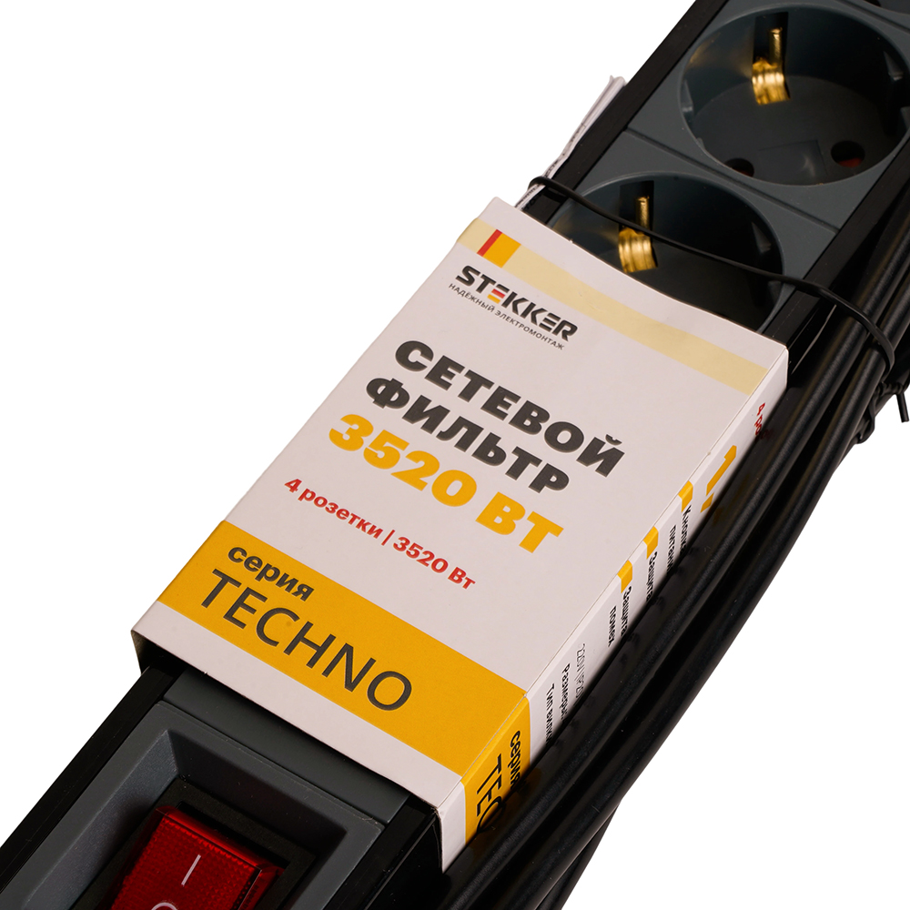 Сетевой фильтр 4-местный с/з Stekker Techno HM22-41-03 50157