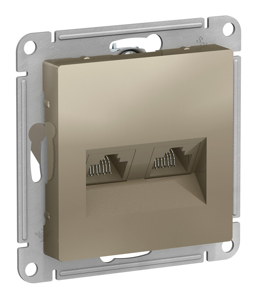 Розетка двойная компьютерная RJ45+RJ45, кат.5E, механизм Systeme Electric AtlasDesign Шампань ATN000585