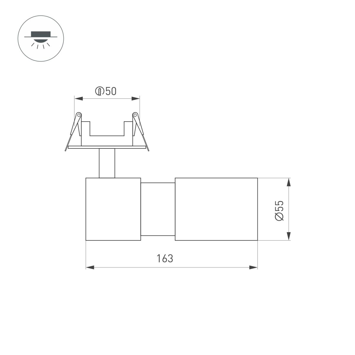 Спот Arlight LGD-ARTEMIS-BUILT-FLAP-R55-12W Warm2700 (BK, 8-80 deg, 230V) (IP20 Металл) 062274