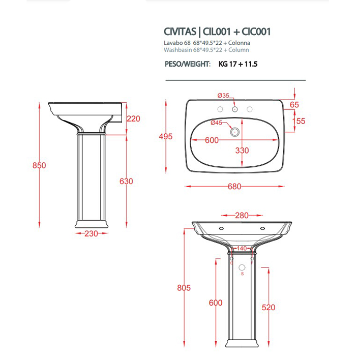Artceram CIVITAS Раковина 68х50 см, 1 отв., подвесная, цвет: белый