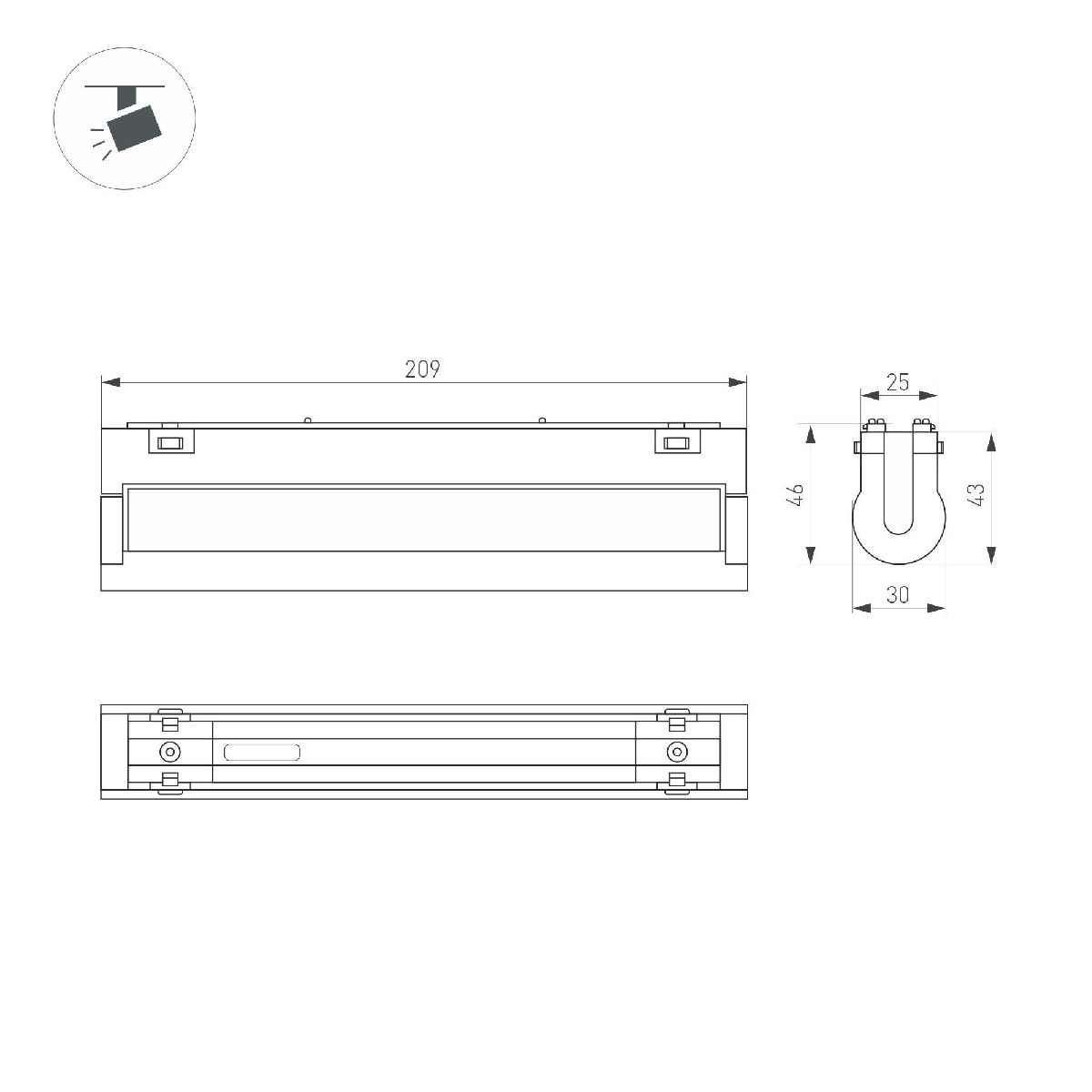 Трековый магнитный светильник Arlight MAG-VIBE-LASER-TURN-L209-12W Day4000 (BK, 24 deg, 48V) 044426