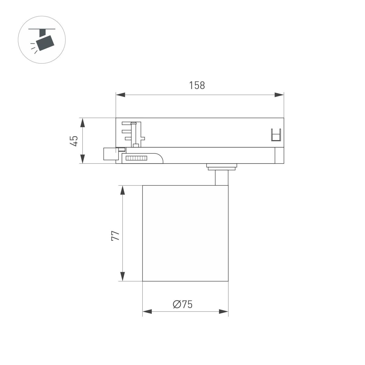Трековый трехфазный светильник Arlight LGD-DYKE-4TR-R75-16W Day4000 (BK, 50 deg, 230V) 052283