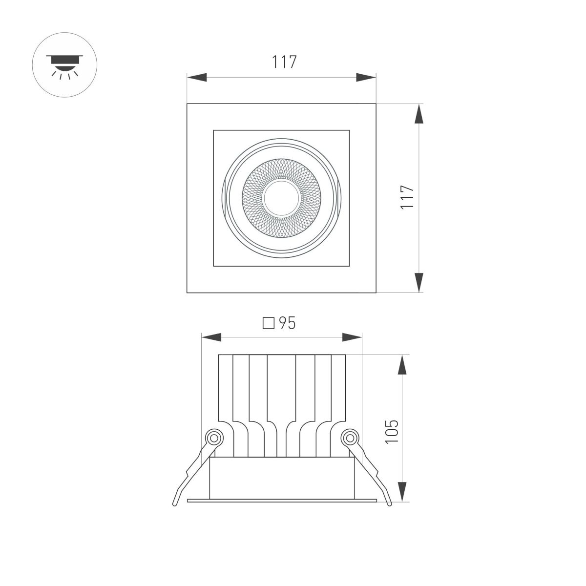 Встраиваемый карданный светильник Arlight MS-VORTEX-BUILT-S117x117-20W Warm3000 (WH-WH, 40 deg, 230V) (IP20 Металл) 057918