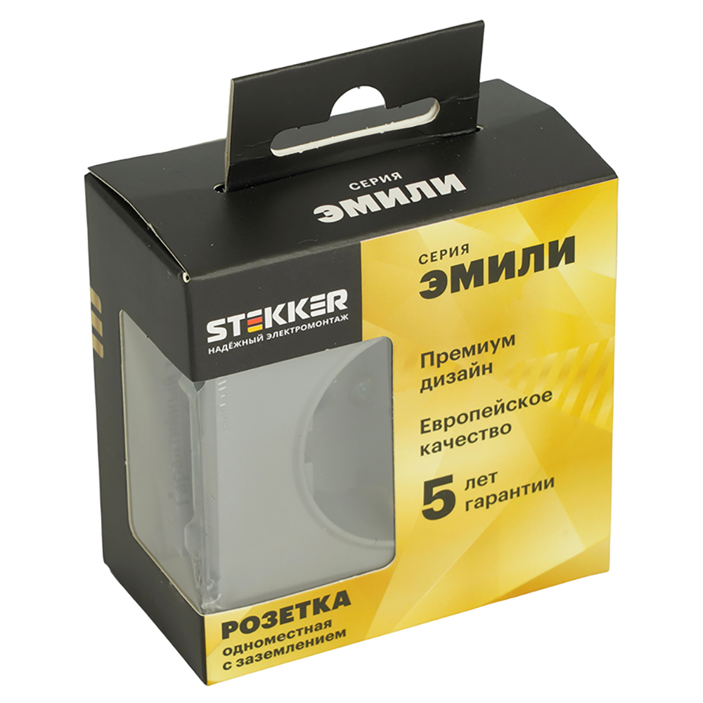 Розетка 1-местная с з/ш с/з (механизм) СЗК Stekker Эмили 250В 16А RST16-5110-10ZK платиново-серый soft touch 50243