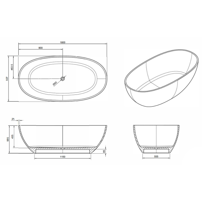 Knief Oval Shape Ванна отдельностоящая 180х93x56см., из полимерного материала, цвет: Pyrit # 030