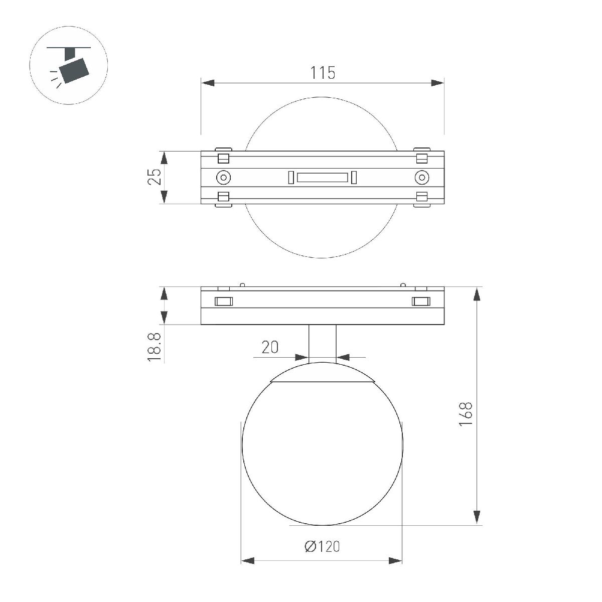 Трековый магнитный светильник Arlight MAG-VIBE-SFERO-R120-6W Warm3000 (WH, 235 deg, 48V) 044458