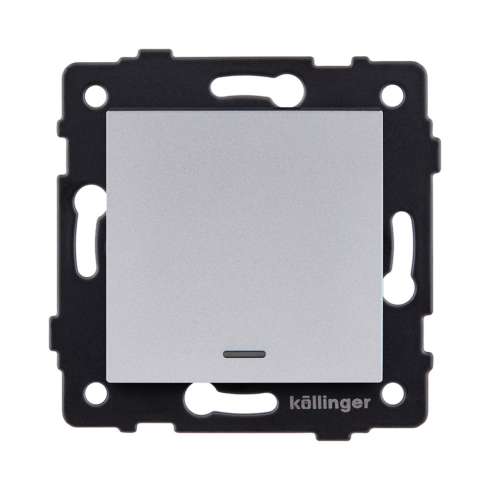 Выключатель 1-клавишный перекрестный 10А/250В с LED подсветкой, серый Kollinger REA-S-015GY для Aspekt, Eleganz, Reflex