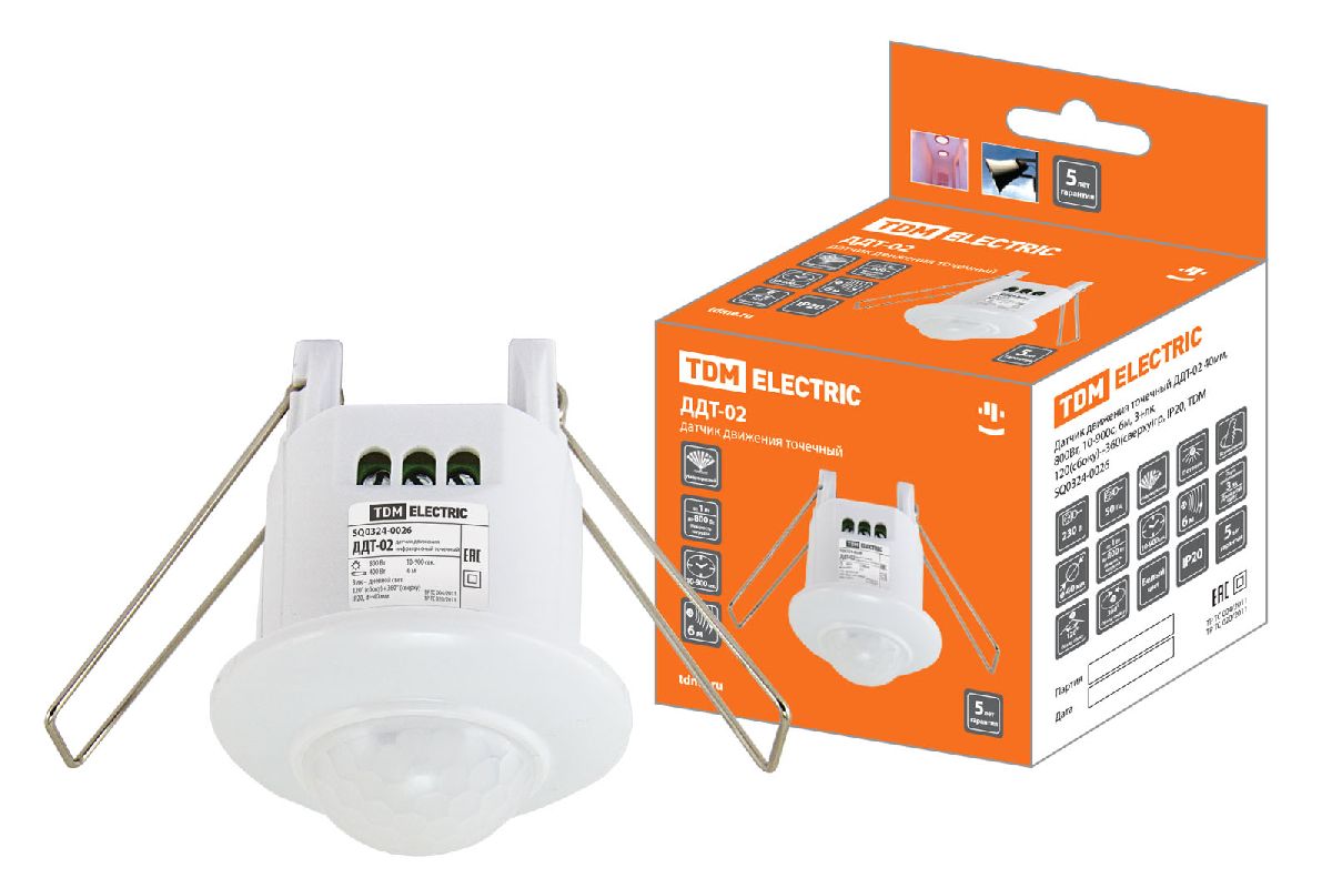 Датчик движения инфракрасный TDM Electric ДДТ-02 SQ0324-0026