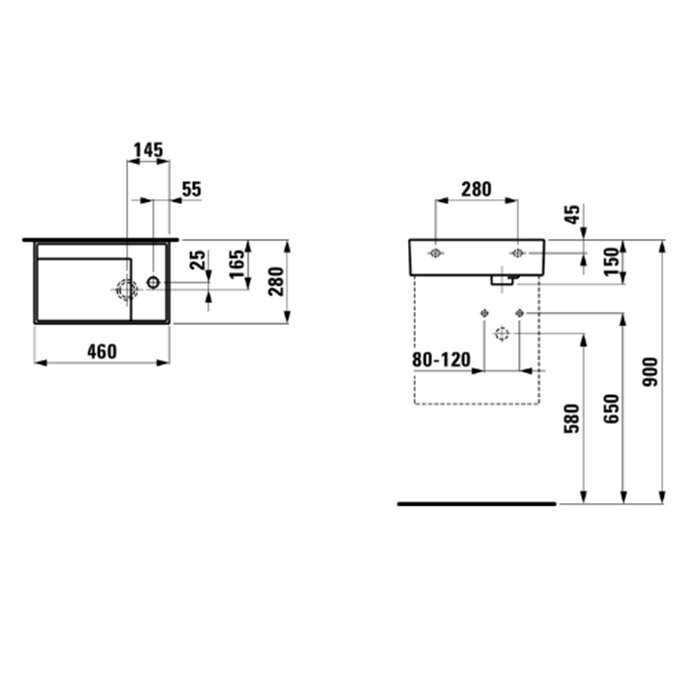 Laufen Kartell Раковина 46х28х12 см, 1 отв., без перелива, покрытие LCC, цвет: белый