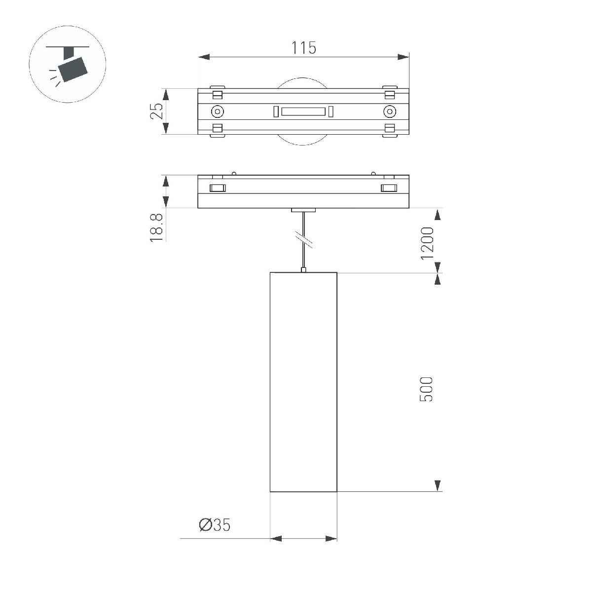 Трековый магнитный светильник Arlight MAG-VIBE-SPOT-HANG-R35-10W Warm3000 (WH, 24 deg, 48V) 044469