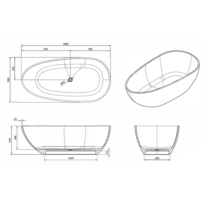 Knief EGG Shape Ванна отдельностоящая 170x85x54см., из полимерного материала, цвет: Malachit # 090