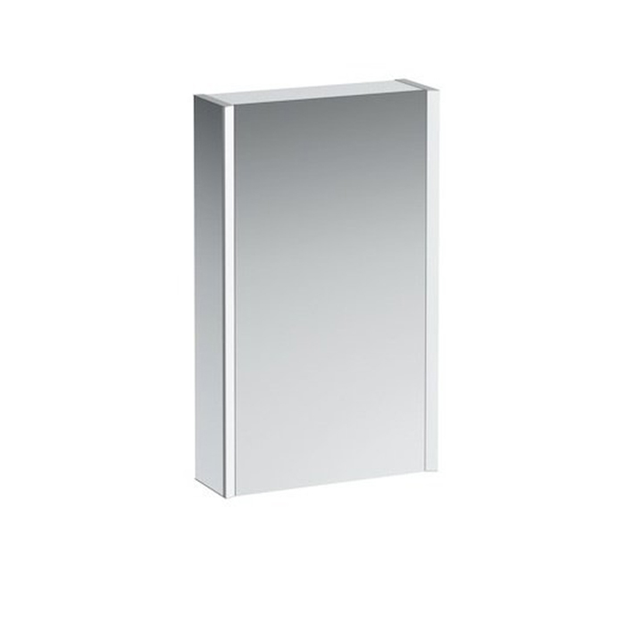Laufen Frame 25 Зеркальный шка 45x15x75см., алюминий, 1 дверца с зеркалом с 2х сторон, SX, сенс. выкл., 2 розетки, 2 верт-х эл-та LED-подсветки (регул-ая яркость), с окружающим освещением (внизу), цвет: белый