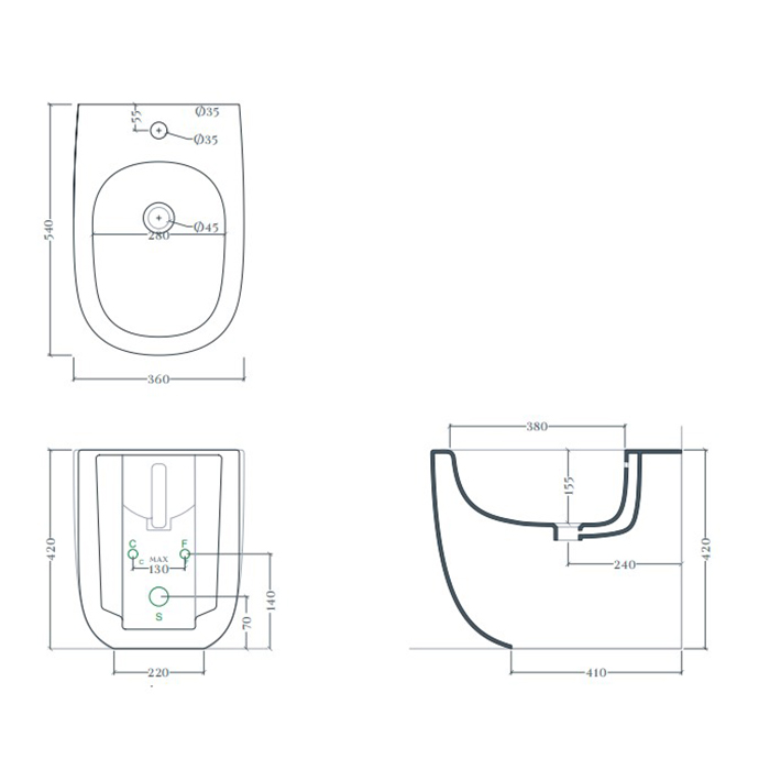 Artceram Seta Биде напольное 36х54см., 1 отверстие, покрытие Saniglaze, цвет: белый