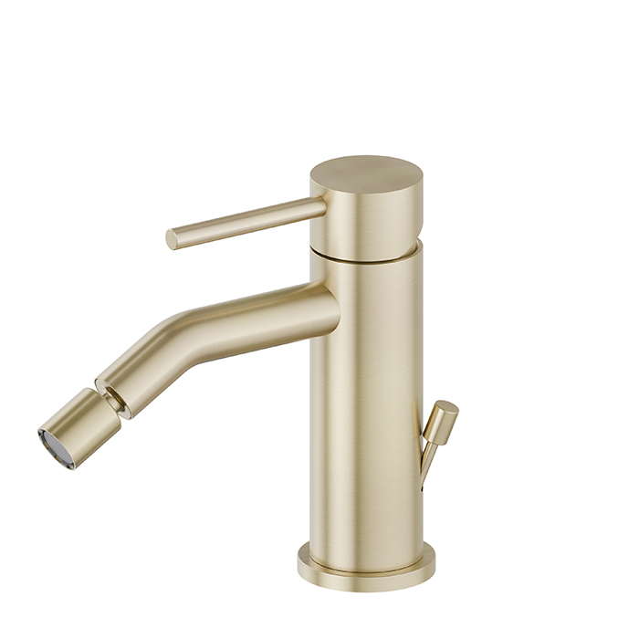 Newform X-STEEL 316 Смеситель для биде на 1 отв., с донным клапаном, излив 13.4см.,цвет: PVD Brushed pale gold