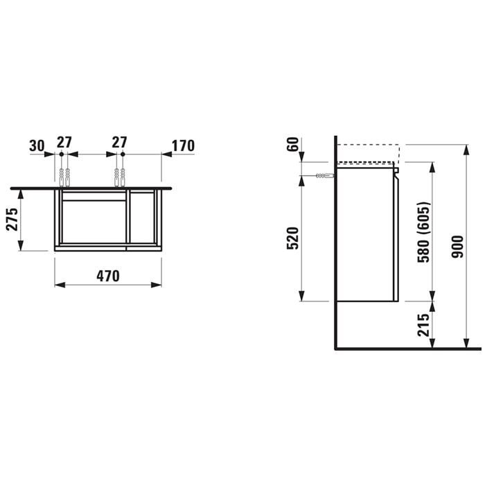 Laufen Pro База с раковиной 48x28см, петли слева, полки справа, 1 дверка, подвесная, цвет: белый