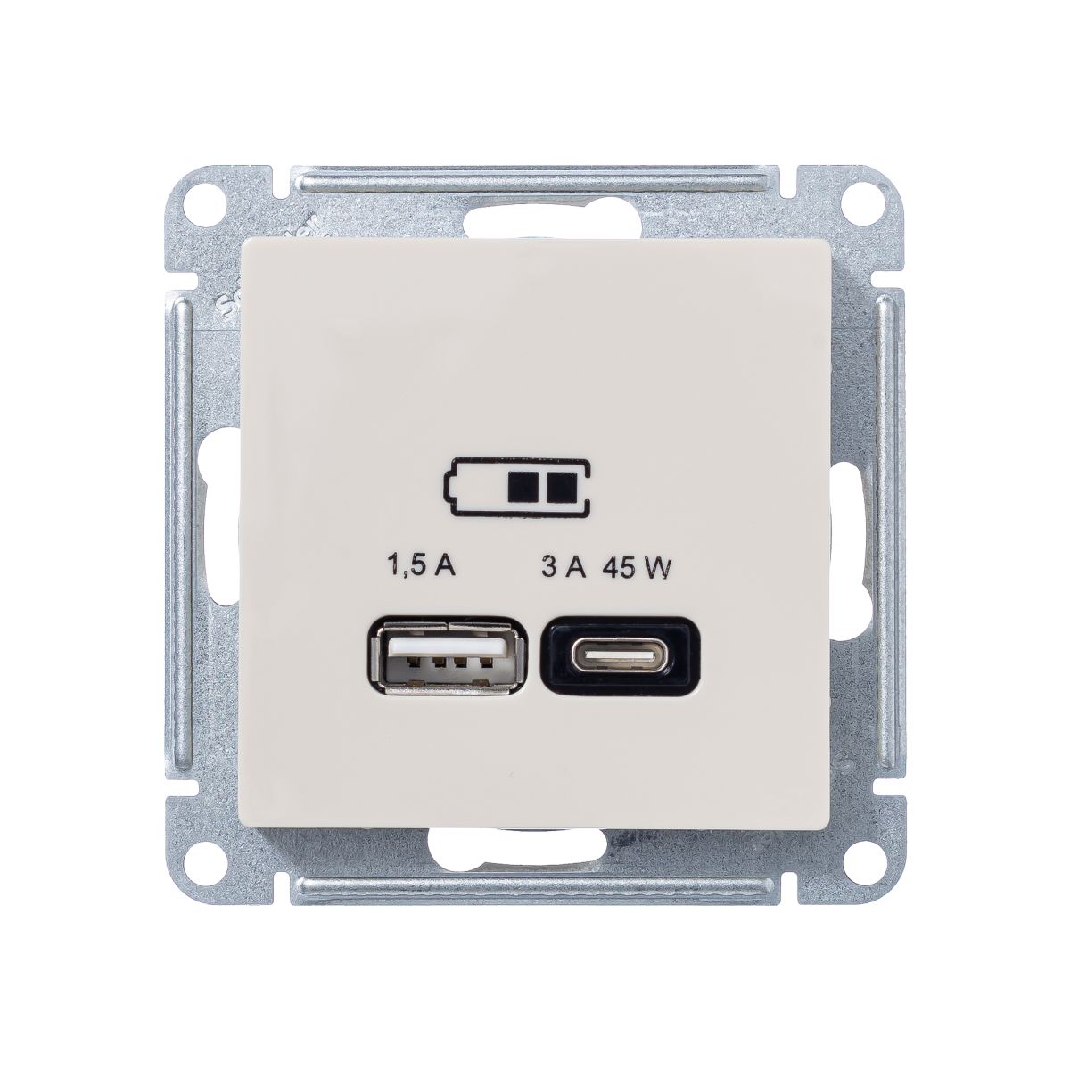 Розетка A + тип-C 45W высокоскор.заряд. QC,PD, мех. Systeme Electric AtlasDesign Беж ATN000229