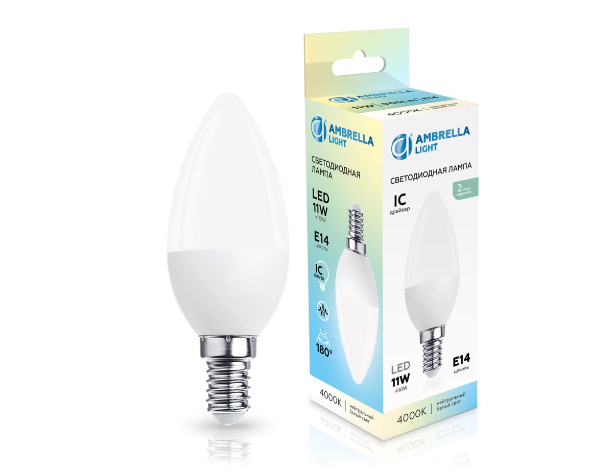 Светодиодная лампа Ambrella Light Bulbing E14 11W 4000K свеча 371114