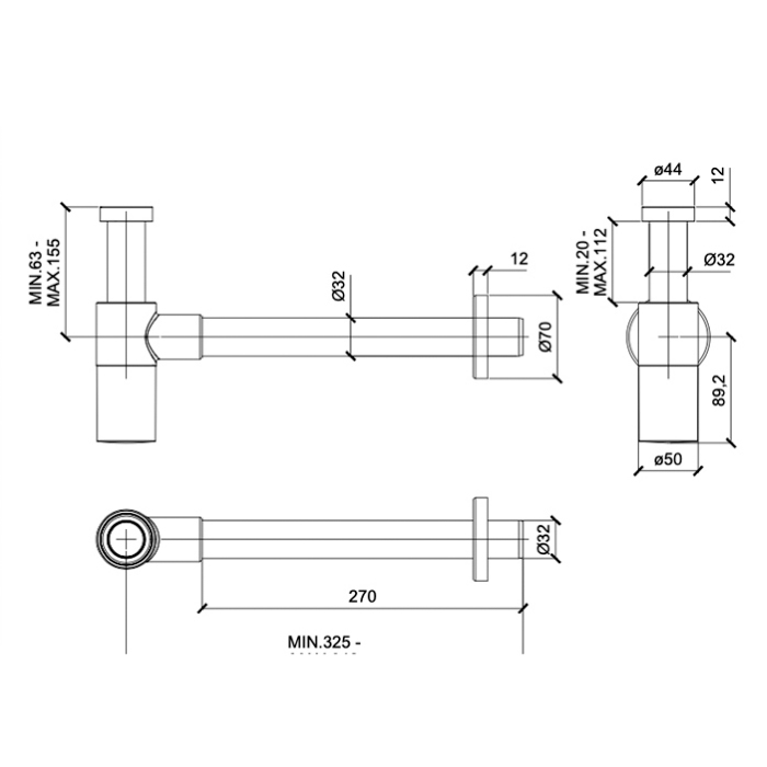 Almar Mixers Сифон для раковины, цвет: черный металл брашированный PVD