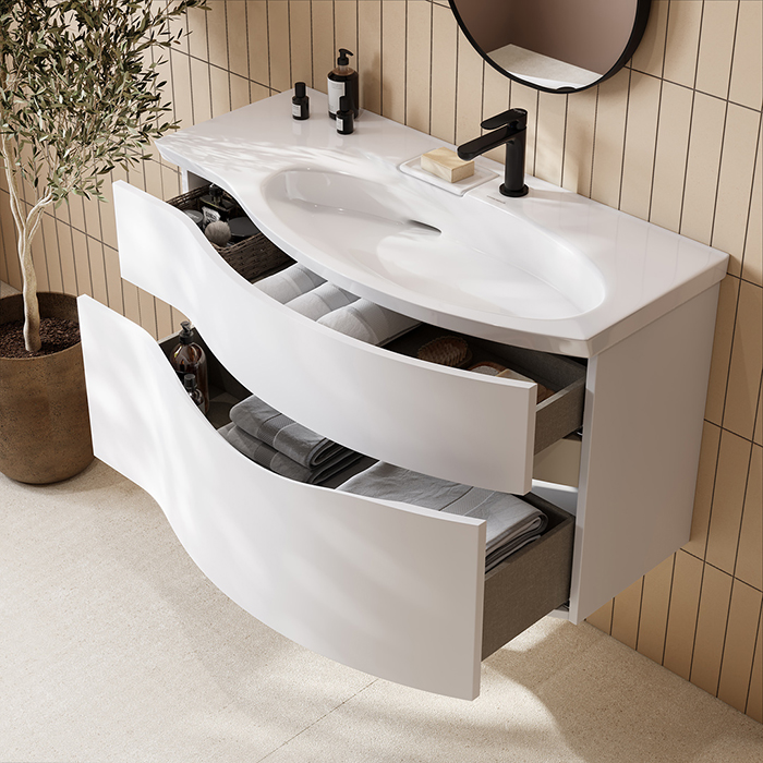 Kerama Marazzi Riva Тумба подвесная 100см, правая, с раковиной, цвет: белый матовый