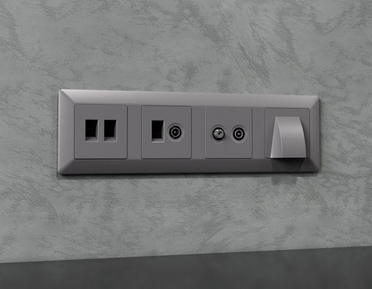 Комплект механизма розетки компьютерной + TV оконечной RJ-45 с автоматической защитной шторкой Alfa Сталь матовый Quant Ambrella Volt MA512510 (AP5125, VM195)