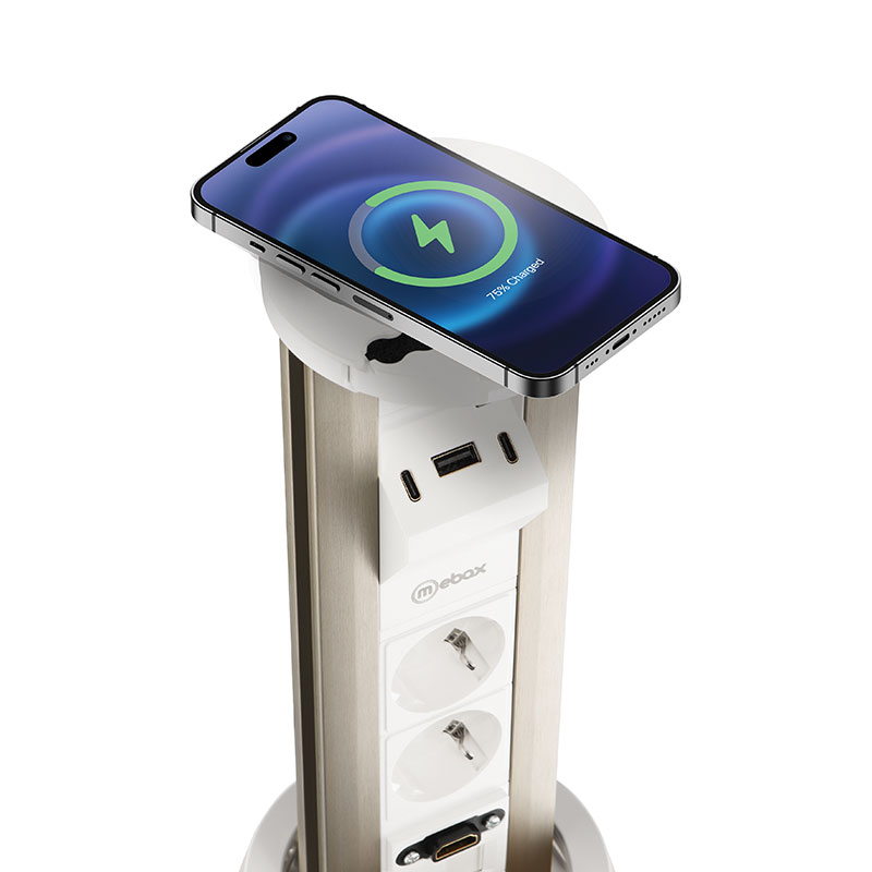 Блок розеток 12J (2 секции, USB type A+C + RJ45 + HDMI) беспроводная зарядка Mebax 00-00002598