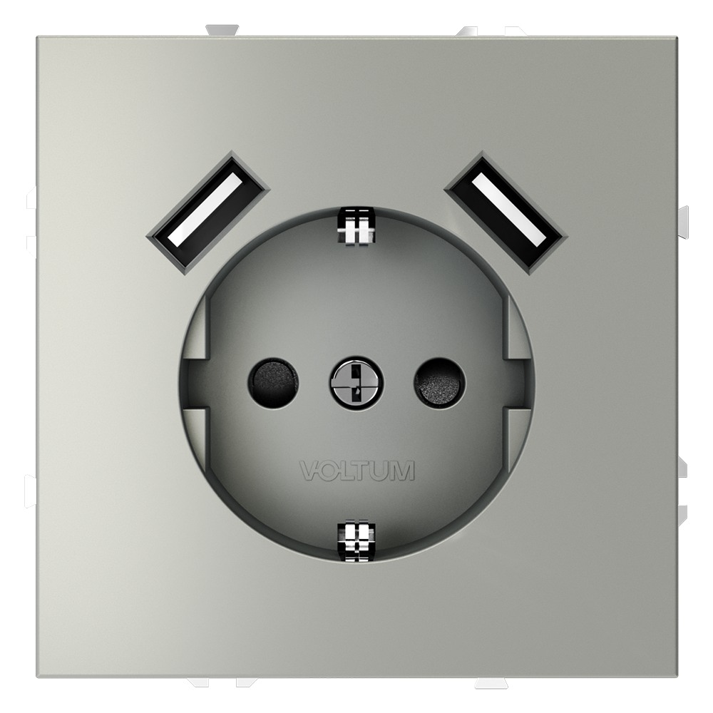 Розетка с USB, А+А Voltum S70 VLS040405 (сталь)