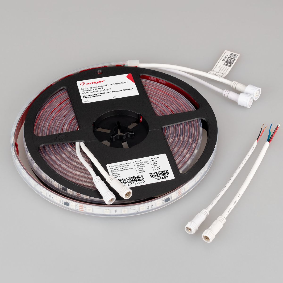 Светодиодная герметичная лента Arlight SPI-PFS-B60-12mm 24V RGB-PX6-BPT (12 W/m, IP68, 5060, 5m) 039602