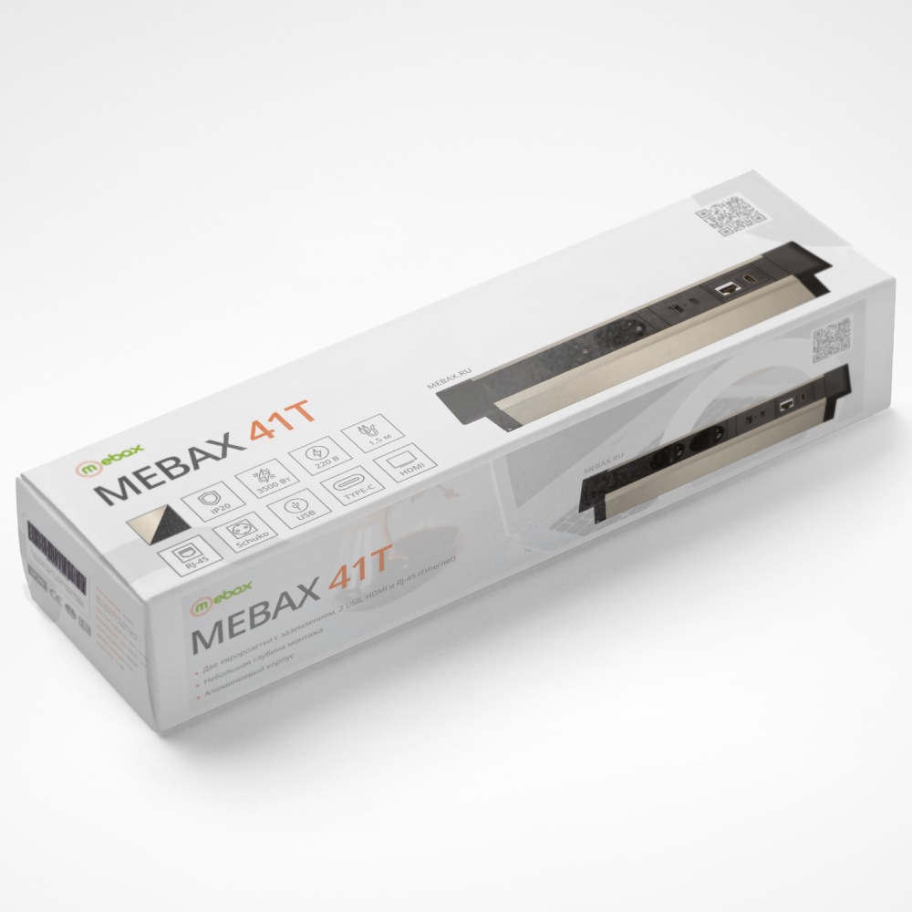 Блок розеток 41T (2 секции, USB + type C + RJ45 + HDMI) Mebax 00-00002593