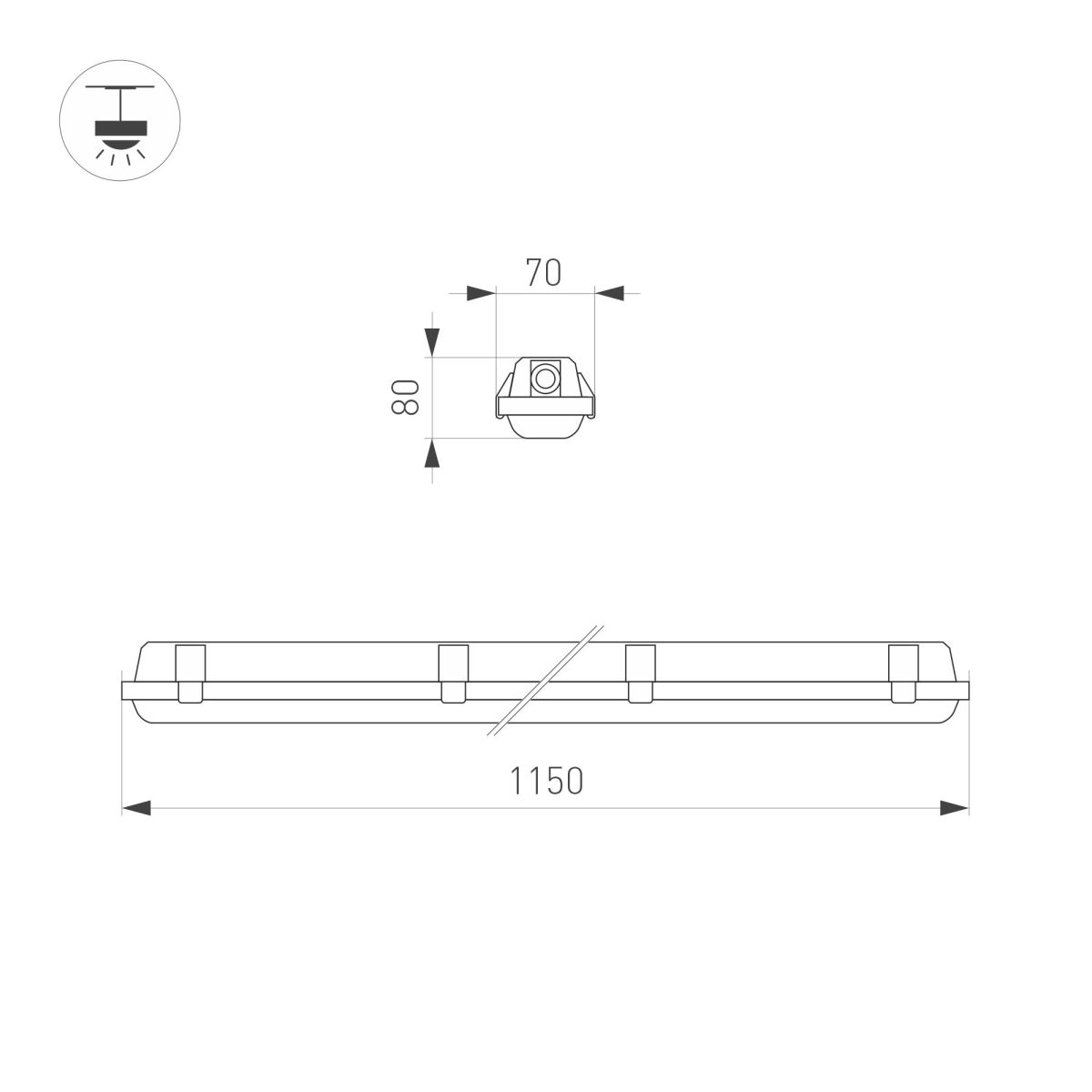 Линейный светильник Arlight ALT-DALLAS-EMERGENCY-L1150-40W Day4000 (WH, 120 deg, 230V) (IP66 Пластик) 060477