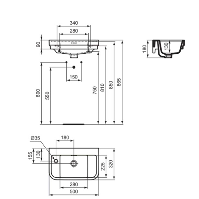 Ideal Standard Calla Раковина 50х32xh18см., подвесная, с 1 отв., Sx, с крепежом, цвет: белый глянец