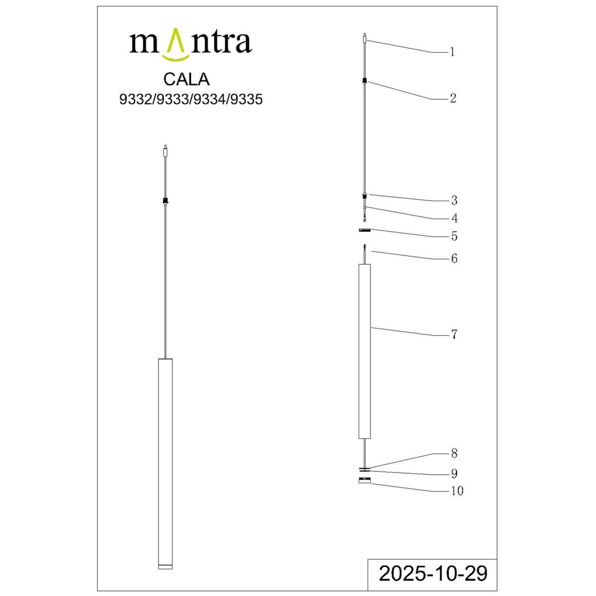 Подвесной модульный светильник без основания Mantra Cala 9332