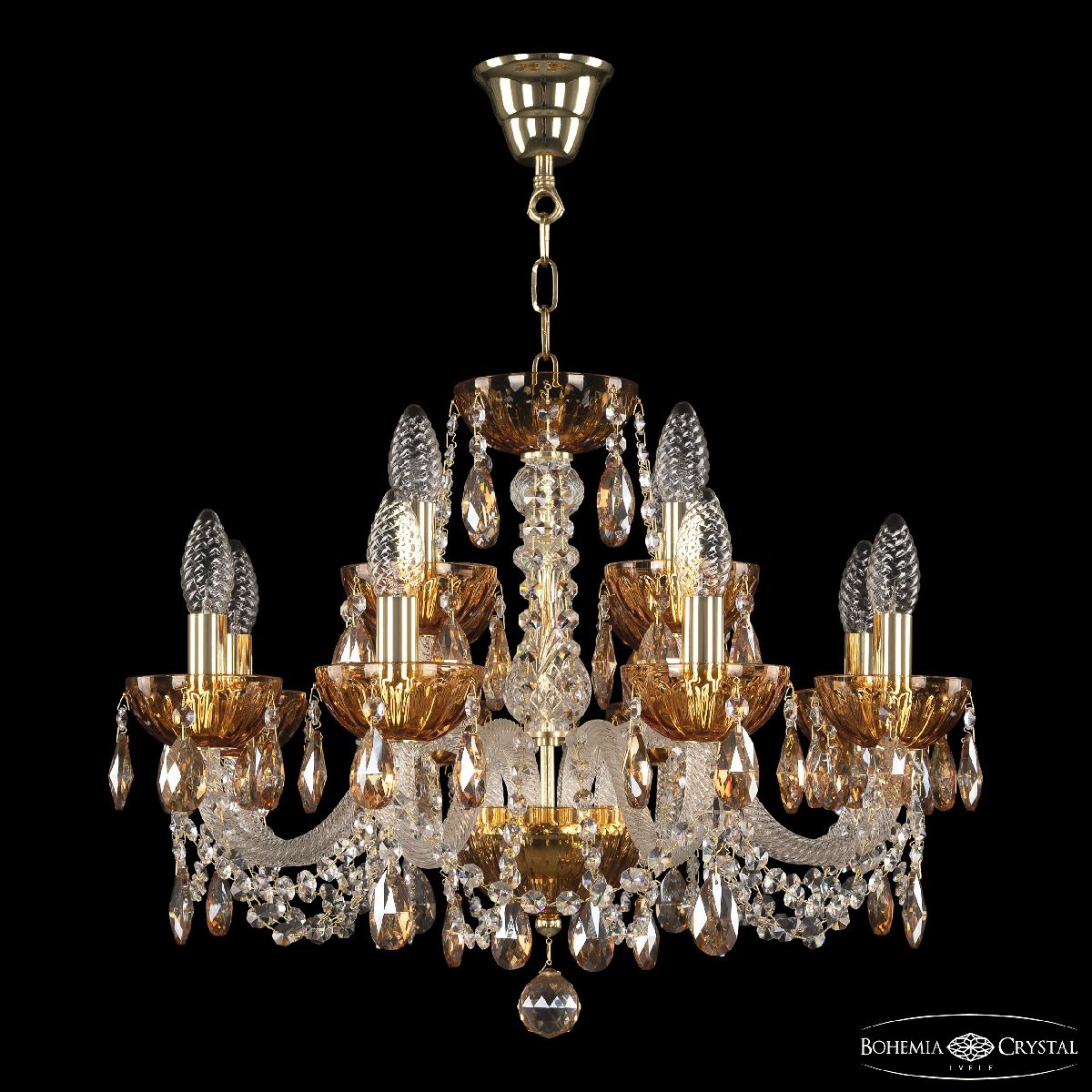 Подвесная люстра Bohemia Ivele Crystal 5402/8+4/195 G Amber/M-1H K721